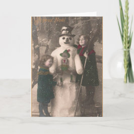 Kerstmeisjes en Snowman Foto Feestdagen Kaart