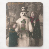 Kerstmeisjes en Snowman Foto Muismat (Voorkant)