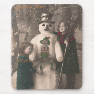 Kerstmeisjes en Snowman  Foto Muismat