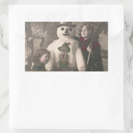 Kerstmeisjes en Snowman  Foto Rechthoekige Sticker (Tas)