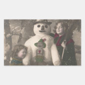 Kerstmeisjes en Snowman  Foto Rechthoekige Sticker (Voorkant)