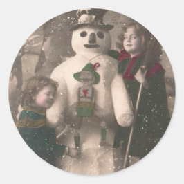 Kerstmeisjes en Snowman  Foto Ronde Sticker