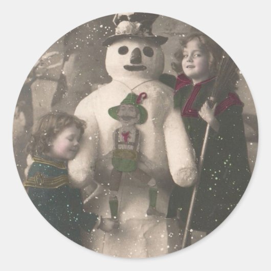 Kerstmeisjes en Snowman Foto Ronde Sticker (Voorkant)