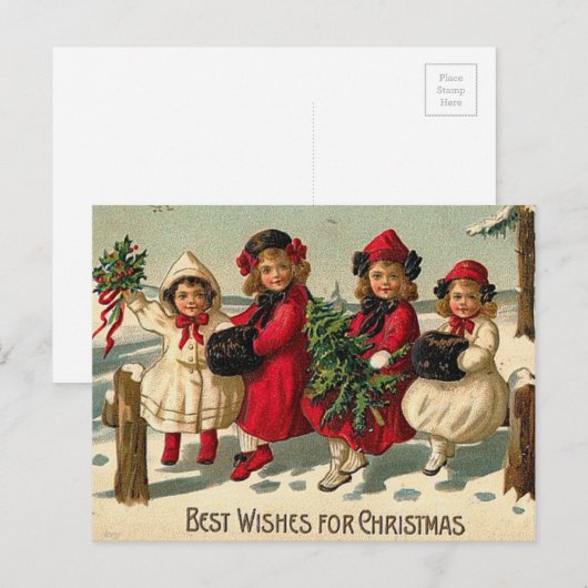 kerstmeisjes in de sneeuw feestdagenkaart (Voorkant / Achterkant)