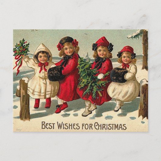  kerstmeisjes in de sneeuw feestdagenkaart (Voorkant)