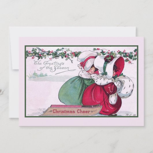  kerstmeisjes winter feestdagenkaart (Voorkant)