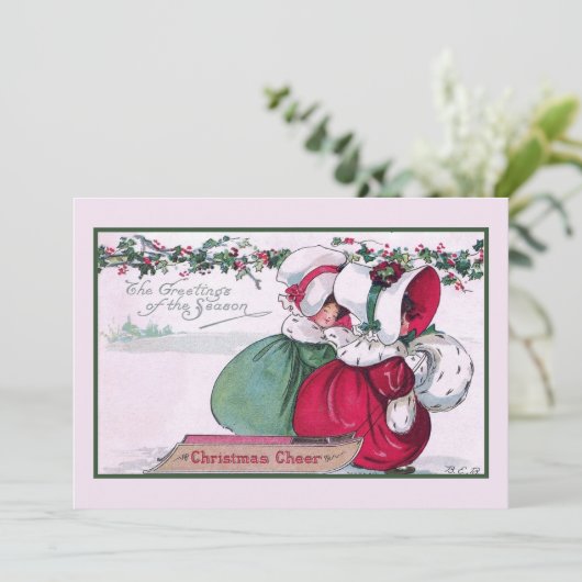  kerstmeisjes winter feestdagenkaart (Staand voorkant)