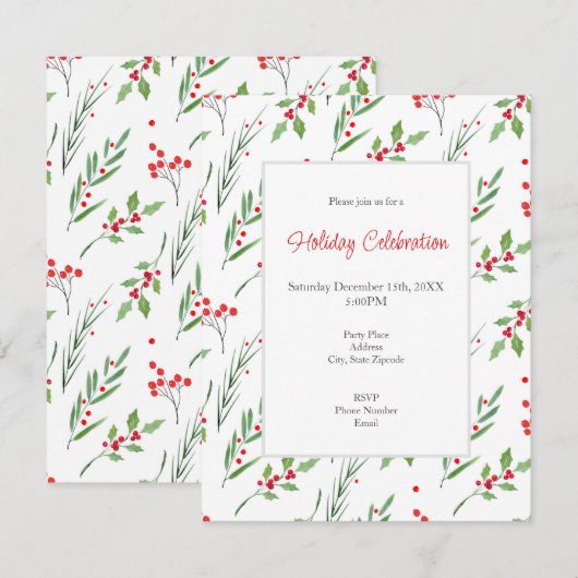 Kerstmengeling Botanische Patroonuitnodiging Kaart (Voorkant / Achterkant)