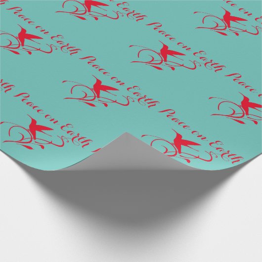 Kerstmengeling Vrede op Aarde Rood en Blauwgroen Cadeaupapier (Hoek)