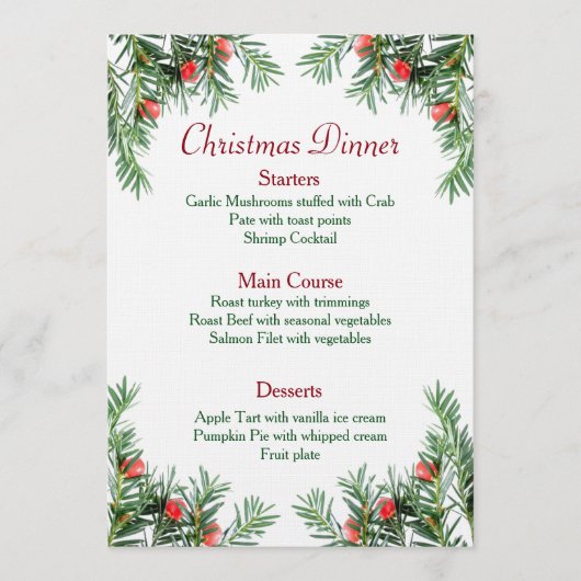Kerstmenu Evergreen en Red Berries Menu (Voorkant)