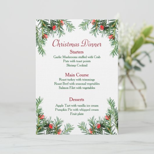 Kerstmenu Evergreen en Red Berries Menu (Staand voorkant)