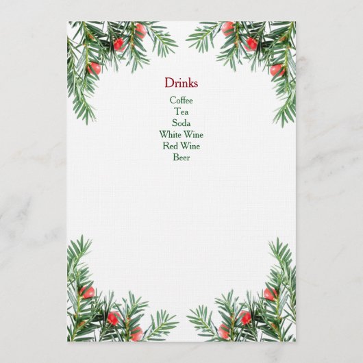 Kerstmenu Evergreen en Red Berries Menu (Achterkant)