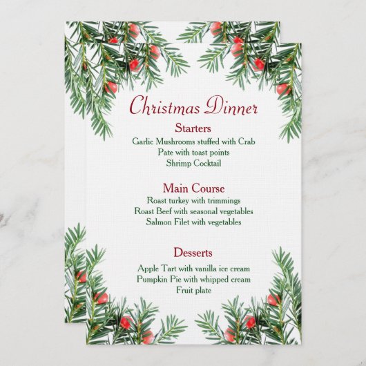 Kerstmenu Evergreen en Red Berries Menu (Voorkant / Achterkant)