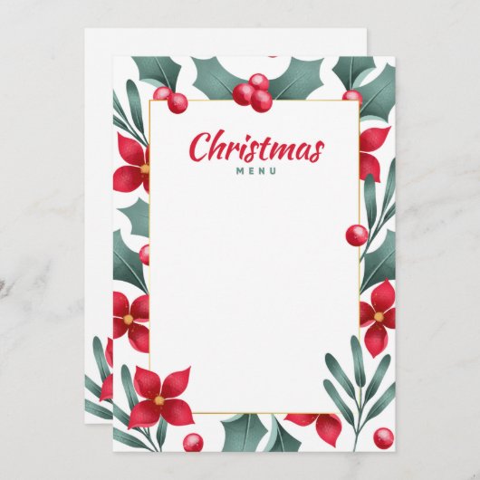 Kerstmenu kaart (Voorkant / Achterkant)