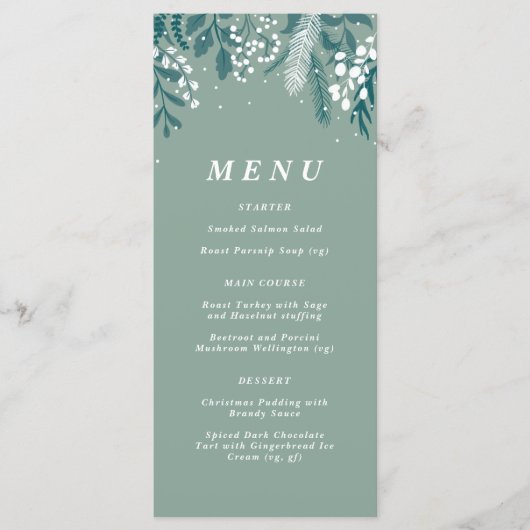 Kerstmenu met berijpte eucalyptus menu (Voorkant)