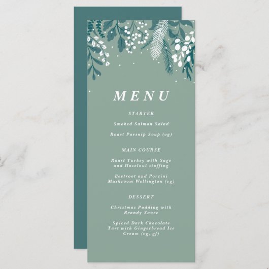 Kerstmenu met bevroren eucalyptus menu (Voorkant / Achterkant)