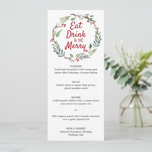 Kerstmenu met Eet, Drink en wees Vrolijk Menu (Staand voorkant)