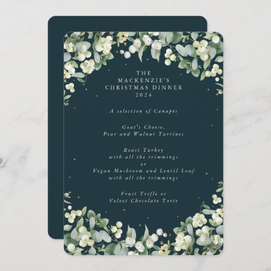 Kerstmenu met Sneeuwbes+Eucalyptus 4 gangen Menu (Voorkant / Achterkant)