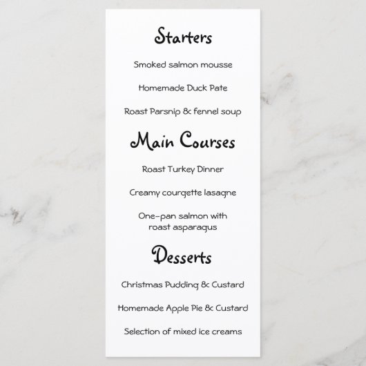 Kerstmenu rendierkat menu (Achterkant)