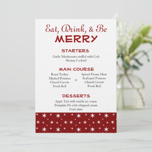 Kerstmenu Rood en wit Kaart (Staand voorkant)