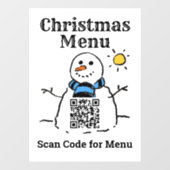 Kerstmenu Snowman met QR-code Raamsticker (Vel)