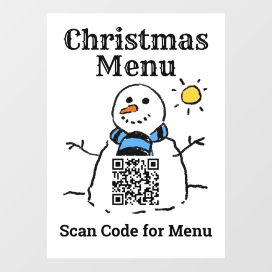 Kerstmenu Snowman met QR-code Raamsticker (Vel)