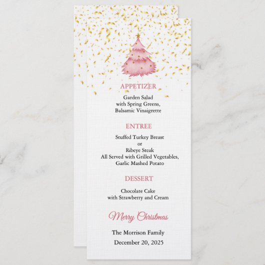 Kerstmenu uitnodiging, kerstdiner kaart (Voorkant / Achterkant)