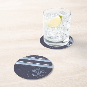 Kerstmerk Blauw/Wit ID862 Ronde Kartonnen Onderzetter