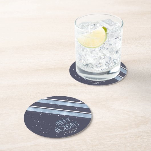 Kerstmerk Blauw/Wit ID862 Ronde Kartonnen Onderzetter (Insitu)