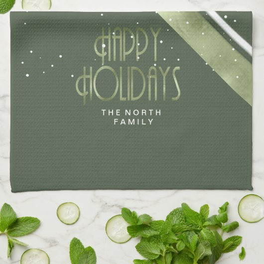 Kerstmerk groen/wit ID862 Theedoek (Gevouwen)