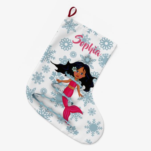Kerstmermaid Cute Name White Grote Kerstsok (Voorkant (Hangend))