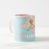 Kerstmermaïde roze snowflakes, warme chocolade tweekleurige koffiemok (Voorkant links)