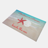 Kerstmerrier met Zee door deurmat (Schuin)