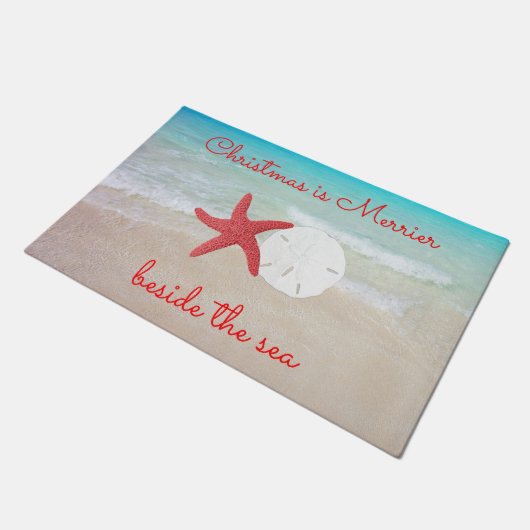 Kerstmerrier met Zee door deurmat (Schuin)