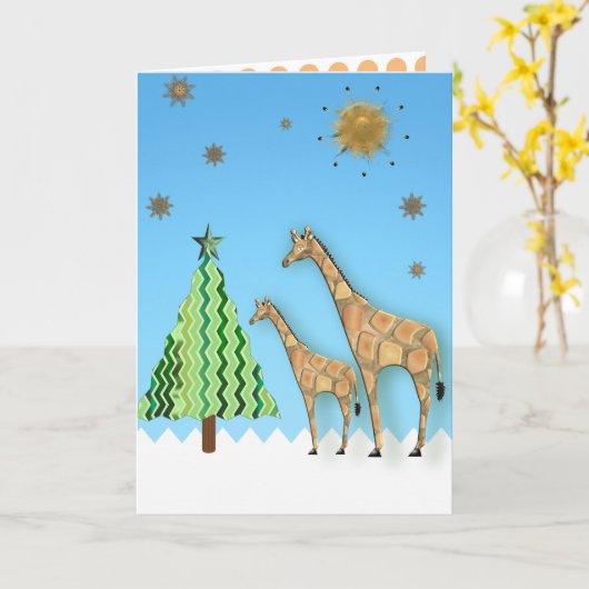 KERSTMET ZIJNDE GIRAFFE KAART (Gele Bloem)
