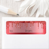 Kerstmetaal rood strijken Glitter Gift Wrap Etiket (Insitu)