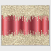 Kerstmetallisch rood & dripend 14k Gold Glitter Cadeaupapier (Vlak)