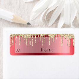 Kerstmetallisch rood goudglitter Label met taart
