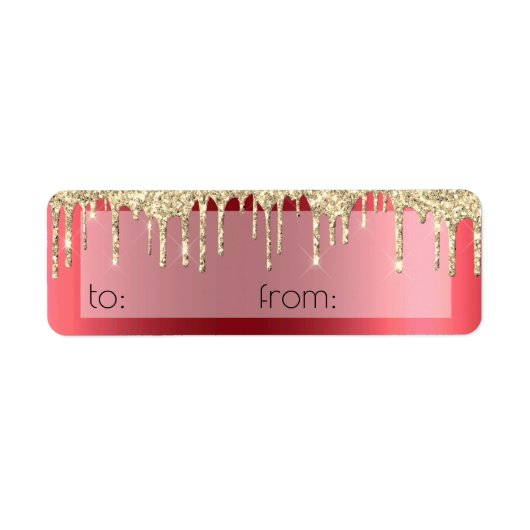 Kerstmetallisch rood goudglitter Label met taart (Voorkant)