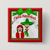 KerstMexicaanse Carolers Couple Button