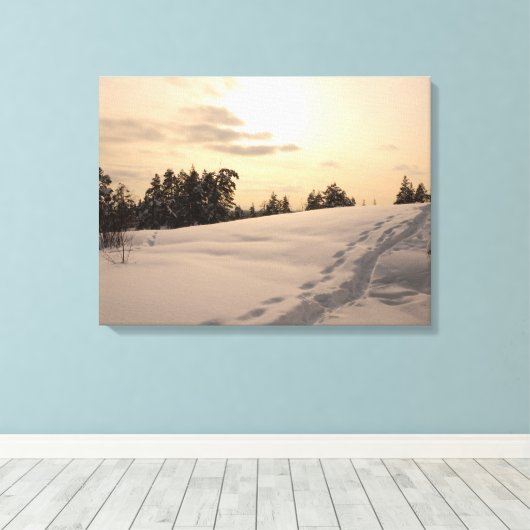 Kerstmiddag Sneeuwscène Canvas Afdruk (Insitu (Houten vloer))