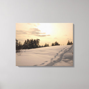 Kerstmiddag Sneeuwscène Canvas Afdruk