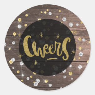 KERSTMIJS Nieuwjaar Hout Zilver Goud Stippen Ronde Sticker