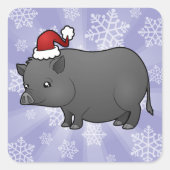 kerstminiatuur pig vierkante sticker (Voorkant)