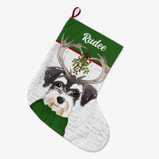 Kerstminiatuur Schnauzer met de naam Dog Grote Kerstsok (Voorkant (Hangend))