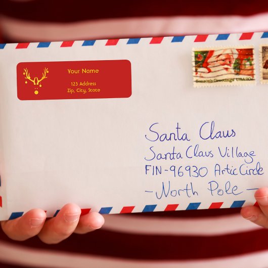 Kerstminimalistisch modern rendiergoud rood etiket