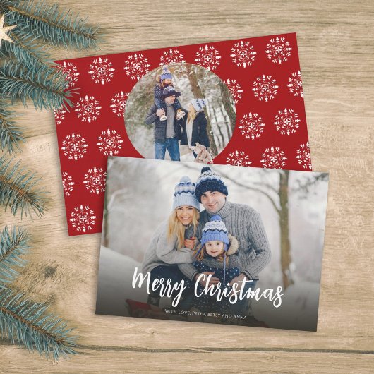 Kerstminimumaantal, eenvoudig rood, 2-foto winter feestdagenkaart