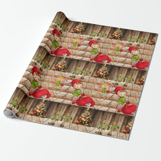 Kerstminkade Elfenpapier Elf Cadeaupapier (Uitgerold)