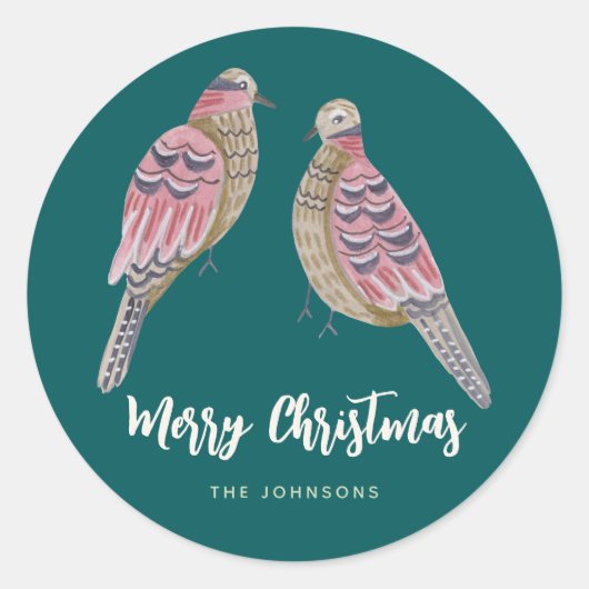 Kerstmis 12 dagen van Kerstmis Twee Turtle Doves Ronde Sticker (Voorkant)