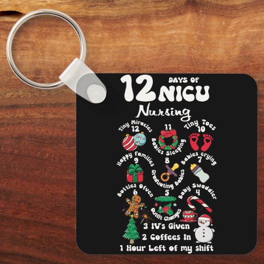 Kerstmis 12 dagen van NICU eenheid verpleegkunde G Sleutelhanger (Voorkant)